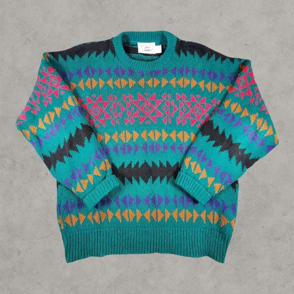 Eagle Pass Sweater Men Large Green Fair Isle Nordic Cottagecore Grandpa Crewneck